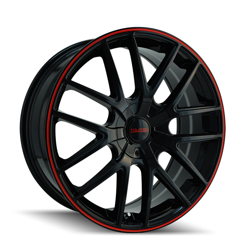 Touren - TR60 - Black - BLACK/RED RING - 16" x 7", 42 Offset, 4x108 (Bolt Pattern), 72.6mm HUB