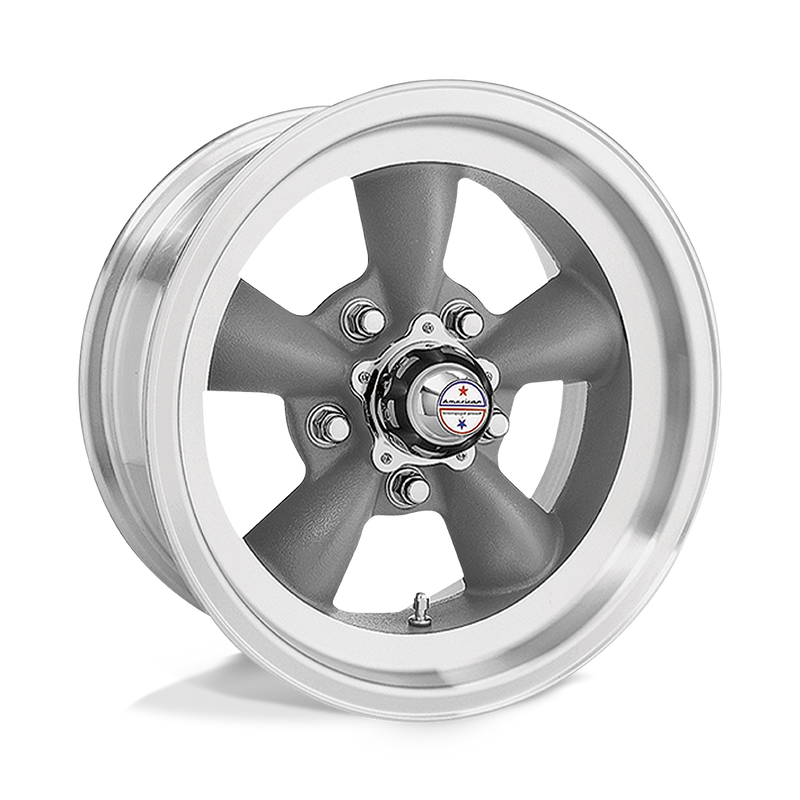 American Racing Vintage - VN105 TORQ THRUST D - Gunmetal - TORQ THRUST GRAY MACHINED LIP - 15" x 8", 0 Offset, 5x120.65 (Bolt Pattern), 83.1mm HUB