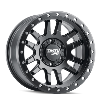Dirty Life - CANYON PRO - Black - MATTE BLACK/MATTE BLACK LIP - 17" x 9", -12 Offset, 6x139.7 (Bolt Pattern), 106mm HUB