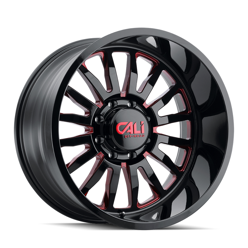 Cali Off-Road - SUMMIT - Black - GLOSS BLACK/RED MILLED - 20" x 12", -51 Offset, 5x139.7 (Bolt Pattern), 87.1mm HUB