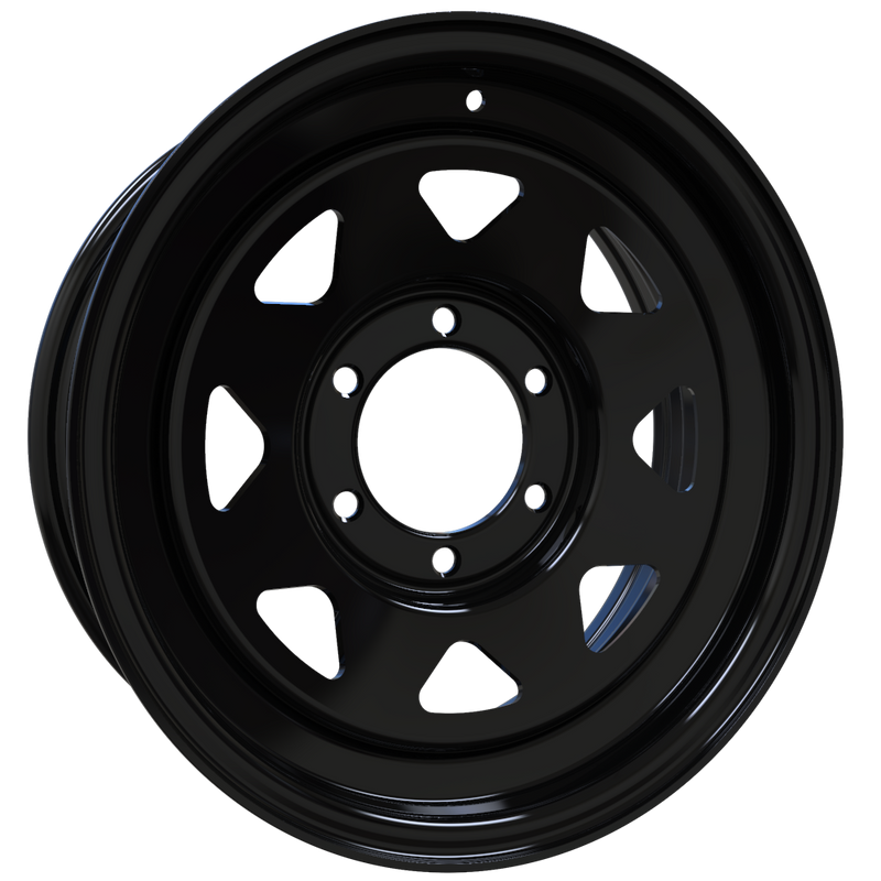 Envy Wheels - TRAILER STEEL SPOKE - Black - GLOSS BLACK - 16" x 6", 0 Offset, 6x139.7 (Bolt Pattern), 108mm HUB