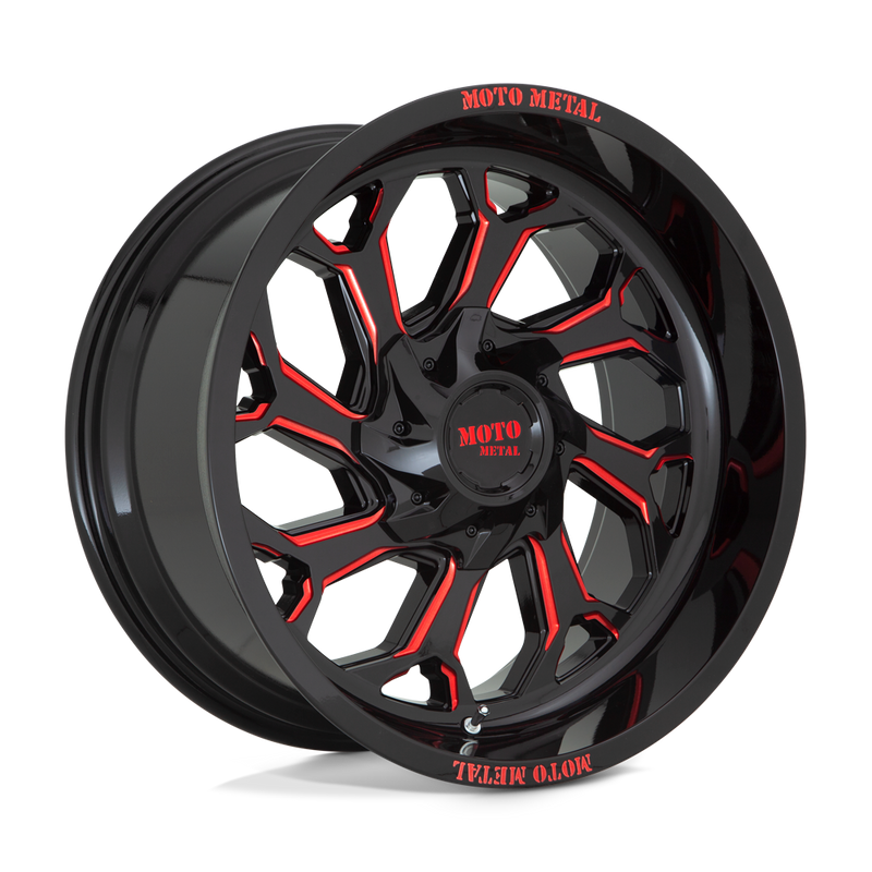 Moto Metal - MO999 - Black - GLOSS BLACK MILLED WITH RED TINT - 20" x 10", -18 Offset, 8x165.1 (Bolt Pattern), 125.1mm HUB