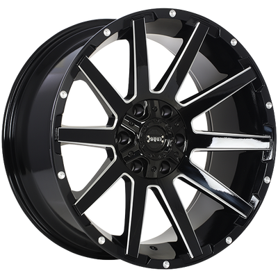 Ruffino HARD - Sinner - Black - Gloss Black - Milled Edge - 20" x 9", 15 Offset, 5x127/139.7 (Bolt Pattern), 77.8mm HUB