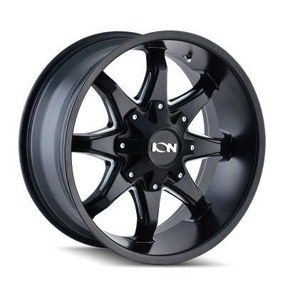 Ion Alloy - 181 - Black - SATIN BLACK/MILLED SPOKES - 18" x 9", 18 Offset, 5x139.7/150 (Bolt Pattern), 110mm HUB