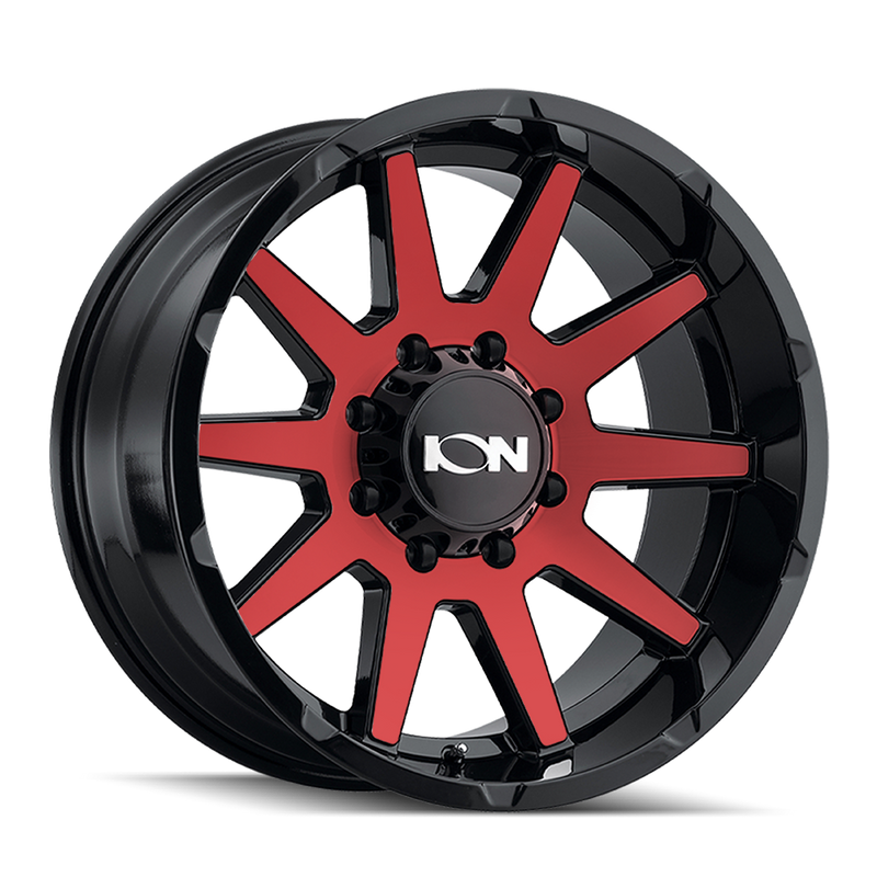 Ion Alloy - 143 - Black - GLOSS BLACK/RED MACHINED - 20" x 10", -19 Offset, 8x180 (Bolt Pattern), 124.2mm HUB