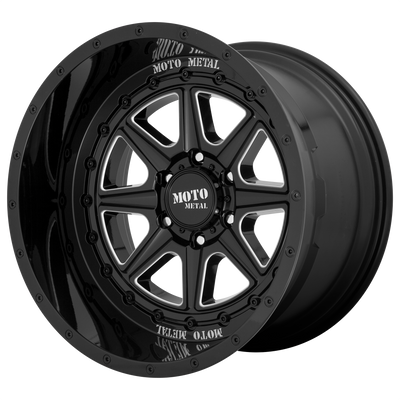 Moto Metal - MO801 PHANTOM - Black - GLOSS BLACK MILLED - 20" x 12", -44 Offset, 5x139.7 (Bolt Pattern), 78.1mm HUB