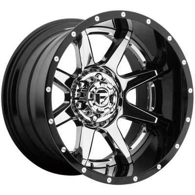 Fuel - D247 RAMPAGE - Chrome - CHROME PLATED GLOSS BLACK LIP - 20" x 10", -19 Offset, 8x180 (Bolt Pattern), 124.2mm HUB