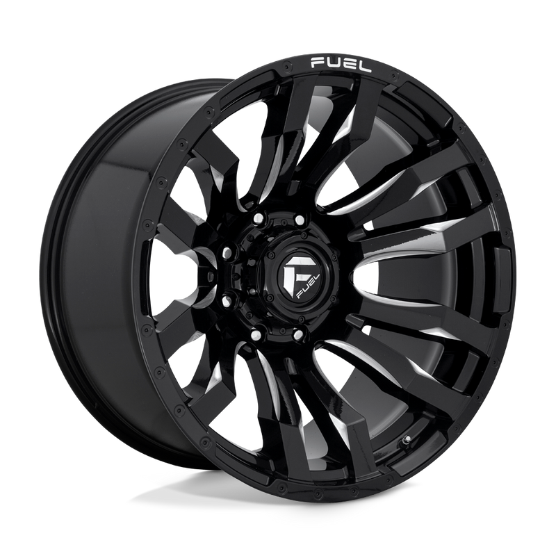 Fuel - D673 BLITZ - Black - GLOSS BLACK MILLED - 22" x 12", -44 Offset, 8x180 (Bolt Pattern), 125.1mm HUB