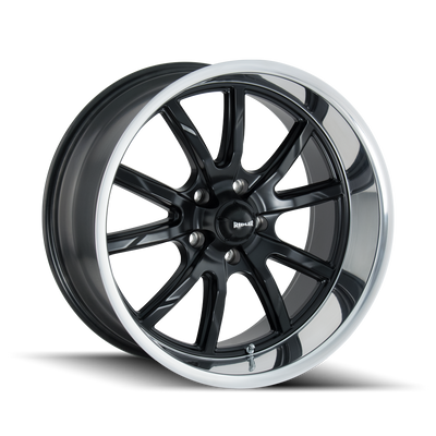 Ridler - 650 - Black - MATTE BLACK/POLISHED LIP - 17" x 7", 0 Offset, 5x114.3 (Bolt Pattern), 83.8mm HUB