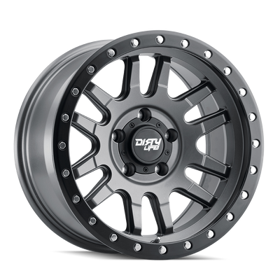 Dirty Life - CANYON PRO - Grey - SATIN GRAPHITE/BLACK LIP - 17" x 9", 0 Offset, 5x150 (Bolt Pattern), 110mm HUB