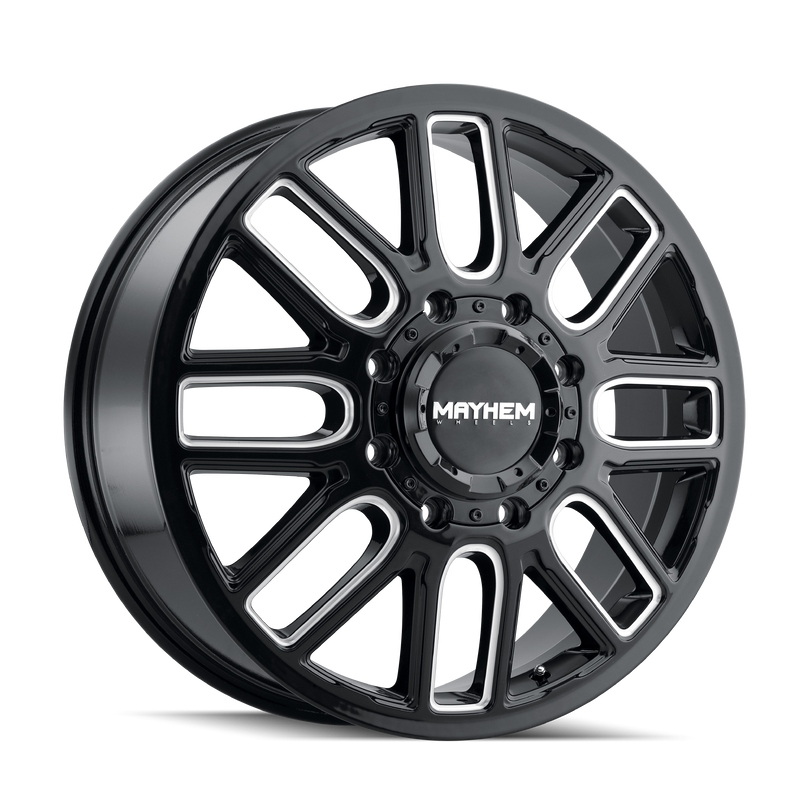 Mayhem - COGENT DUALLY - Black - GLOSS BLACK WITH MILLED SPOKES - 22" x 8.25", -192 Offset, 8x200 (Bolt Pattern), 142mm HUB