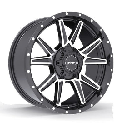 KranK Off-road - Cylinder - Black - Gloss Black Machined - 20" x 9", 18 Offset, 5x127/139.7 (Bolt Pattern), 77.8mm HUB