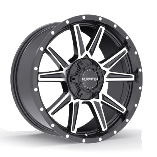 KranK Off-road - Cylinder - Black - Gloss Black Machined - 20" x 9", 18 Offset, 5x127/139.7 (Bolt Pattern), 77.8mm HUB