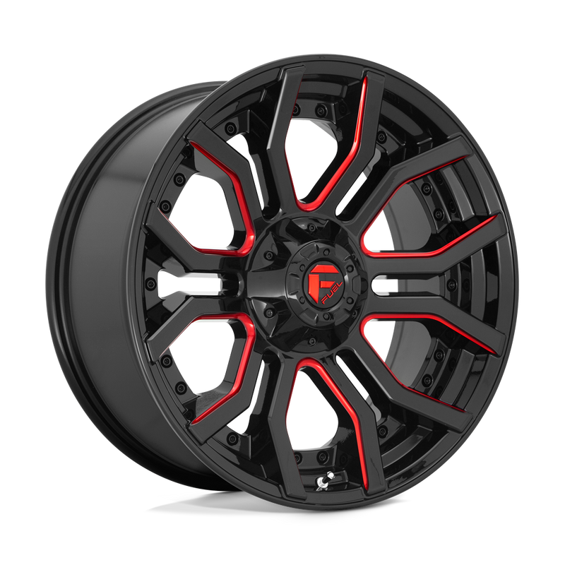 Fuel - D712 RAGE - Black - GLOSS BLACK RED TINTED CLEAR - 24" x 12", -44 Offset, 8x180 (Bolt Pattern), 124.2mm HUB
