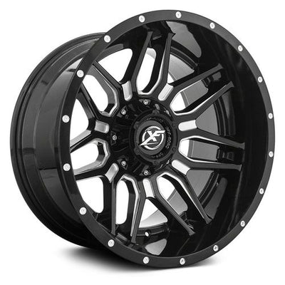 XF Off-Road - XF-222 - Black - Gloss Black Milled - 20" x 9", 0 Offset, 8x165.1/180 (Bolt pattern), 125.2mm HUB
