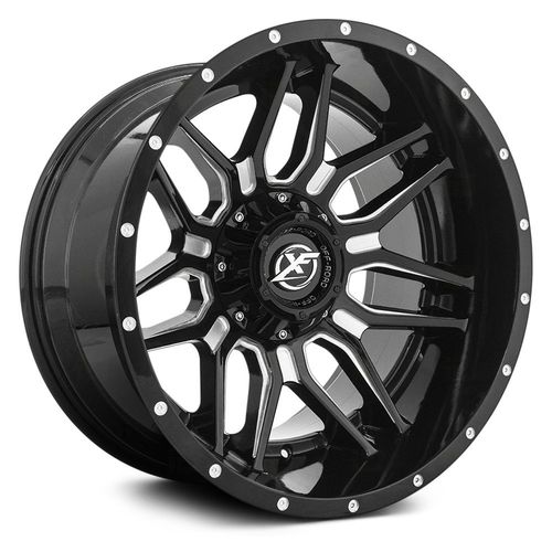 XF Off-Road - XF-222 - Black - Gloss Black Milled - 20" x 10", -12 Offset, 8x165.1/170 (Bolt pattern), 125.2mm HUB