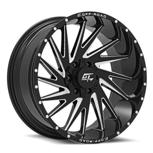 GT Off-Road - Tomahawk - Black - Gloss Black Milled - 24" x 14", -76 Offset, 8x165.1/180 (Bolt pattern), 125.2mm HUB