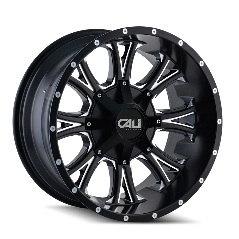 Cali Off-Road - AMERICANA - Black - SATIN BLACK/MILLED SPOKES - 20" x 9", 18 Offset, 5x139.7/150 (Bolt Pattern), 110mm HUB