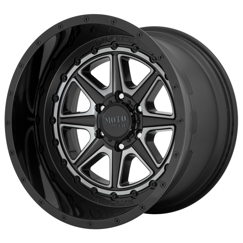 Moto Metal - MO801 PHANTOM - Black - GLOSS BLACK WITH GRAY TINT - 20" x 12", -44 Offset, 8x165.1 (Bolt Pattern), 125.1mm HUB