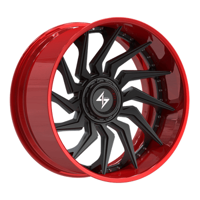 Sentali - BFX-4 - Black - Red Lip / Matte Black Centre - 22" x 12", -44 Offset, 5x127/139.7 (Bolt pattern), 78.1mm HUB
