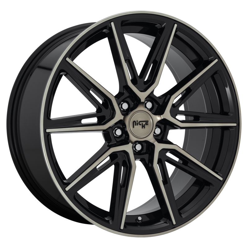 Niche - M219 GEMELLO - Black - GLOSS MACHINED DOUBLE DARK TINT - 20" x 9", 38 Offset, 5x112 (Bolt Pattern), 66.56mm HUB