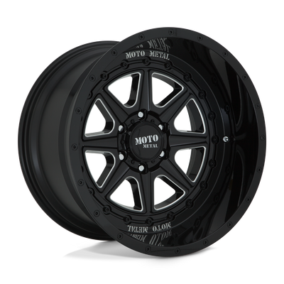 Moto Metal - MO801 PHANTOM - Black - GLOSS BLACK MILLED - 24" x 12", -44 Offset, 6x139.7 (Bolt Pattern), 106.1mm HUB