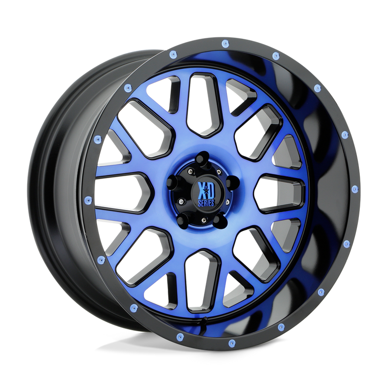 XD Series - XD820 GRENADE - Black - SATIN BLACK MACHINED FACE WITH BLUE TINTED CLEAR COAT - 20" x 10", -24 Offset, 5x127 (Bolt Pattern), 78.1mm HUB
