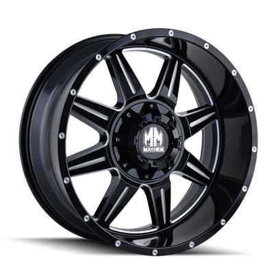 Mayhem - MONSTIR - Black - GLOSS BLACK/MILLED SPOKES - 20" x 9", 0 Offset, 8x180 (Bolt Pattern), 124.1mm HUB