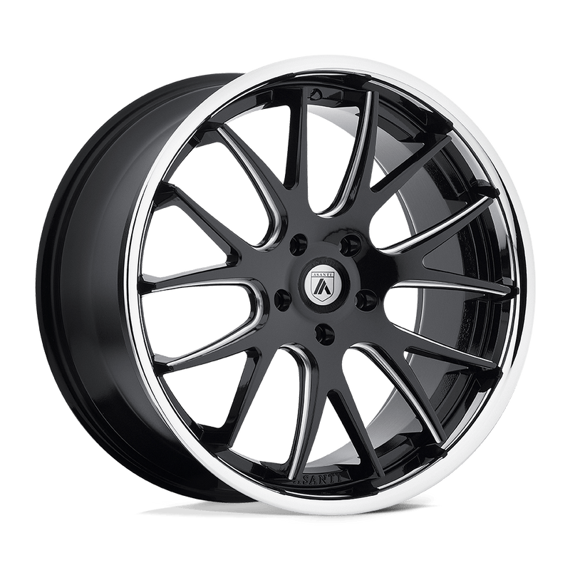 Asanti Black - ABL-3 CASTOR - Black - MATTE BLACK MILLED SS LIP - 20" x 8.5", 15 Offset, 5x115 (Bolt Pattern), 74.1mm HUB