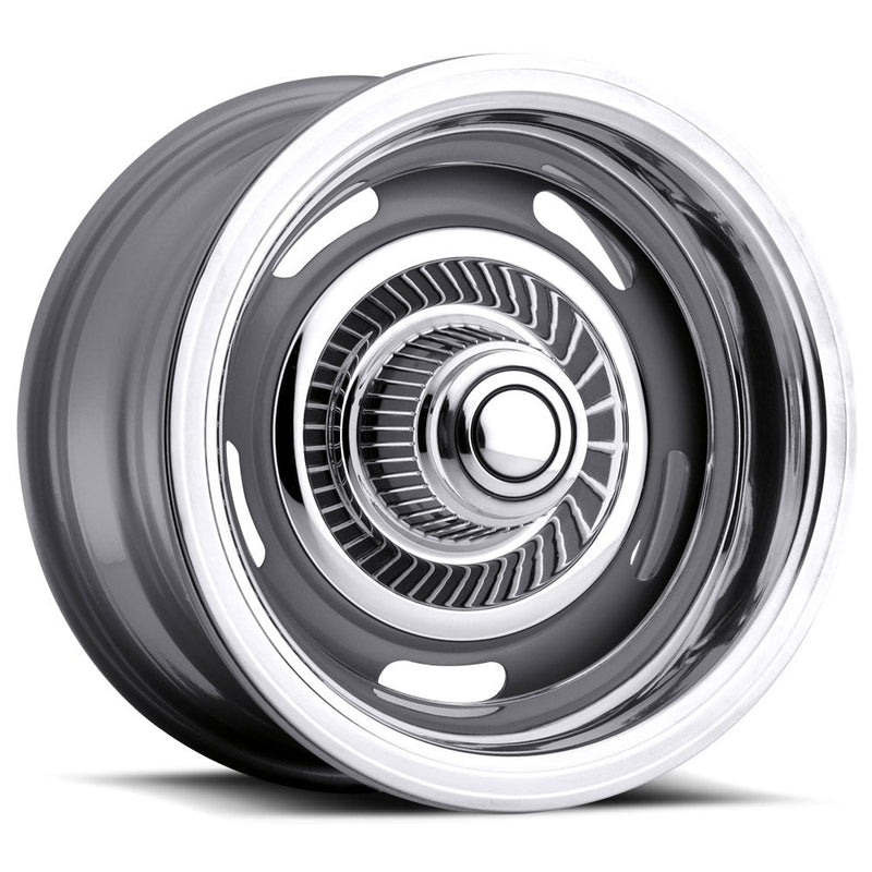Vision Wheel American Muscle - 55 RALLY - Silver - Silver - 15" x 8", -6 Offset, 5x114.3/120.65 (Bolt Pattern), 81.7mm HUB