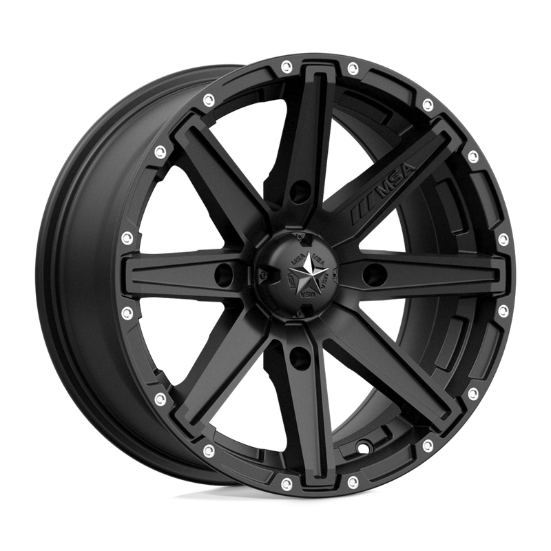 MSA Offroad Wheels - M33 CLUTCH - Black - SATIN BLACK - 15" x 7", 10 Offset, 4x110 (Bolt Pattern), 86mm HUB