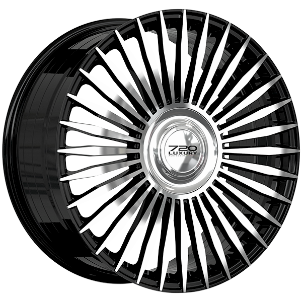 720 Luxury - INFINITY - Black - Gloss Black - Machined Face - 22" x 9.5", 45 Offset, 5x120 (Bolt pattern), 72.60mm HUB