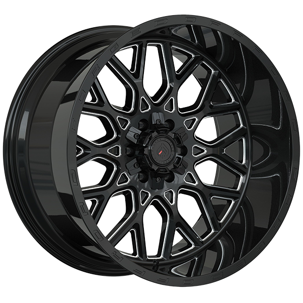 Forged Offroad - XR109 - Black - Gloss Black - Milled Edge - 22" x 12", -44 Offset, 8x170 (Bolt pattern), 125.1mm HUB
