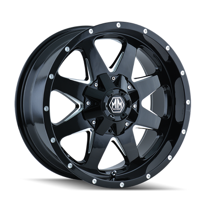 Mayhem - TANK - Black - BLACK/MILLED SPOKES - 20" x 9", -12 Offset, 5x114.3/127 (Bolt Pattern), 87mm HUB