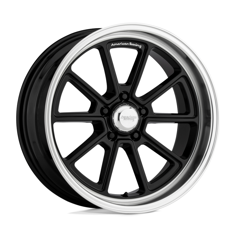 American Racing Vintage - VN510 DRAFT - Black - GLOSS BLACK DIAMOND CUT LIP - 18" x 8", 0 Offset, 5x120.65 (Bolt Pattern), 72.6mm HUB