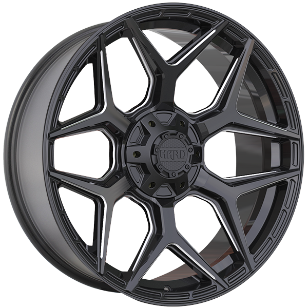 Ruffino HARD - XPLORER - Black - Gloss Black - Milled Edge - 22" x 9.5", 15 Offset, 6x135/139.7 (Bolt pattern), 87.10mm HUB
