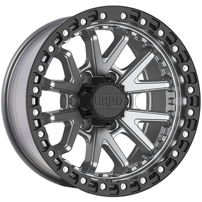 Ruffino HARD - DUNE - Black - Satin Gray - Black Lip - 18" x 8.5", 25 Offset, 6x135 (Bolt pattern), 87.10mm HUB