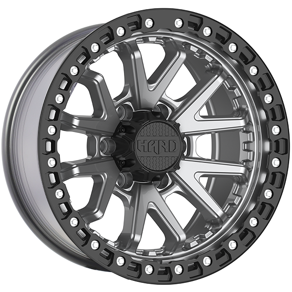 Ruffino HARD - DUNE - Black - Satin Gray - Black Lip - 18" x 8.5", 15 Offset, 6x139.7 (Bolt pattern), 108.10mm HUB