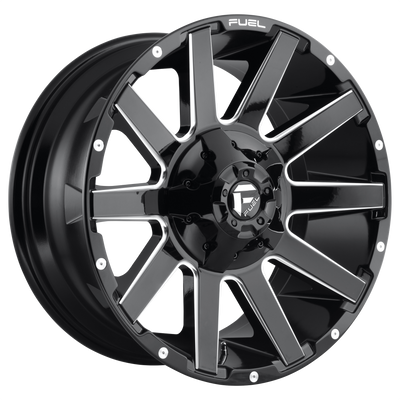 Fuel - D615 CONTRA - Black - GLOSS BLACK MILLED - 18" x 9", -12 Offset, 5x139.7/150 (Bolt Pattern), 110.1mm HUB