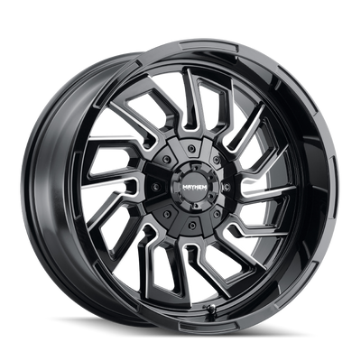 Mayhem - FLYWHEEL - Black - GLOSS BLACK/MILLED SPOKES - 20" x 9", 0 Offset, 8x165.1 (Bolt Pattern), 125.2mm HUB