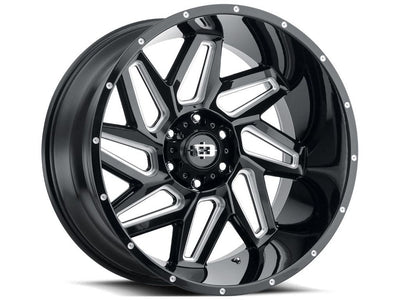 Vision Wheel Off-Road - 361 SPYDER - Black - GLOSS BLACK MILLED SPOKE - 20" x 10", -25 Offset, 5x139.7 (Bolt Pattern), 108mm HUB