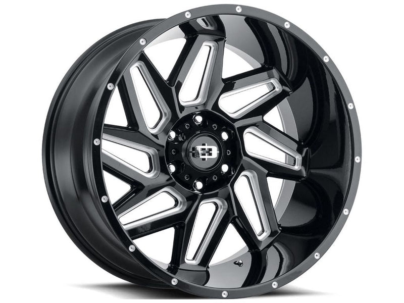 Vision Wheel Off-Road - 361 SPYDER - Black - GLOSS BLACK MILLED SPOKE - 20" x 10", -25 Offset, 5x139.7 (Bolt Pattern), 108mm HUB