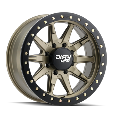 Dirty Life - DT-2 - Gold - SATIN GOLD WITH SIMULATED BEADLOCK RING - 17" x 9", -12 Offset, 5x127 (Bolt Pattern), 78.1mm HUB