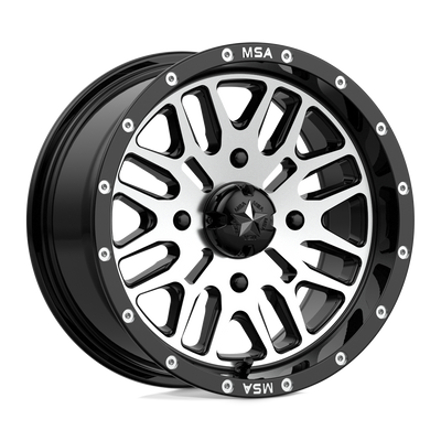MSA Offroad Wheels - M38 BRUTE - Black - GLOSS BLACK MACHINED - 14" x 7", 10 Offset, 4x110 (Bolt Pattern), 86mm HUB