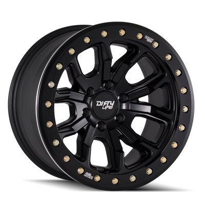Dirty Life - DT-1 - Black - MATTE BLACK WITH SIMULATED RING - 17" x 9", -12 Offset, 8x165.1 (Bolt Pattern), 130.8mm HUB