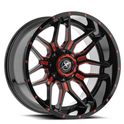 XF Off-Road - XF-222 - Black - Gloss Black Milled Red - 20" x 9", 0 Offset, 8x165.1/180 (Bolt pattern), 125.2mm HUB