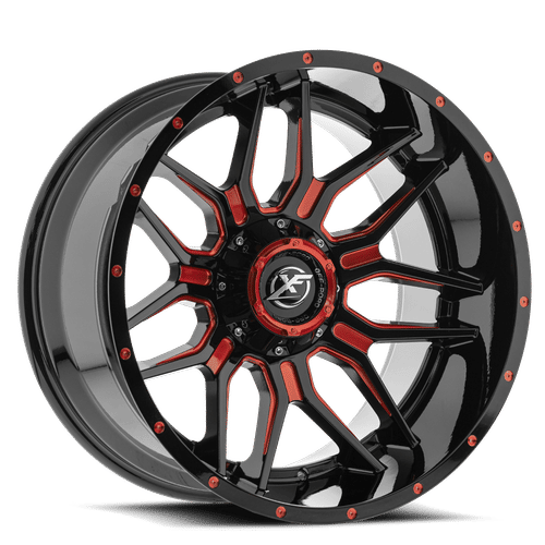 XF Off-Road - XF-222 - Black - Gloss Black Milled Red - 20" x 9", 0 Offset, 5x139.7/150 (Bolt pattern), 125.2mm HUB