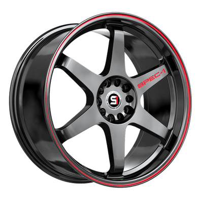 Spec-1 Racing - SPT-33 - Black - Gloss Black / Red Line - 18" x 8.5", 38 Offset, 5x110/114.3 (Bolt pattern), 73.1mm HUB