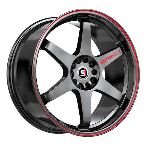 Spec-1 Racing - SPT-33 - Black - Gloss Black / Red Line - 17" x 8", 38 Offset, 5x105/114.3 (Bolt pattern), 73.1mm HUB