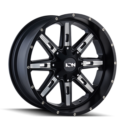 Ion Alloy - 184 - Black - SATIN BLACK/MILLED SPOKES - 20" x 9", 18 Offset, 5x139.7/150 (Bolt Pattern), 110mm HUB